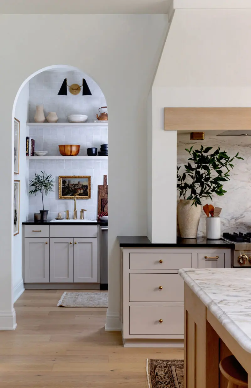 A butler's pantry just off the main kitchen in a residential home.