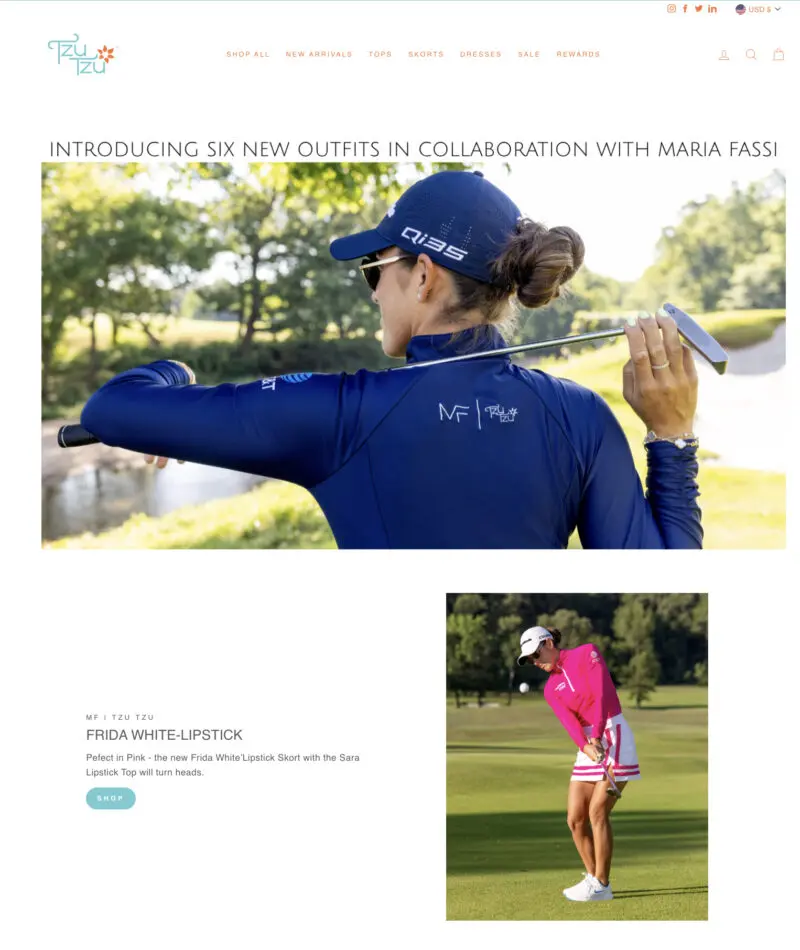 Screen grab of the Tzu Tzu website showing branding images of Maria Fassi.