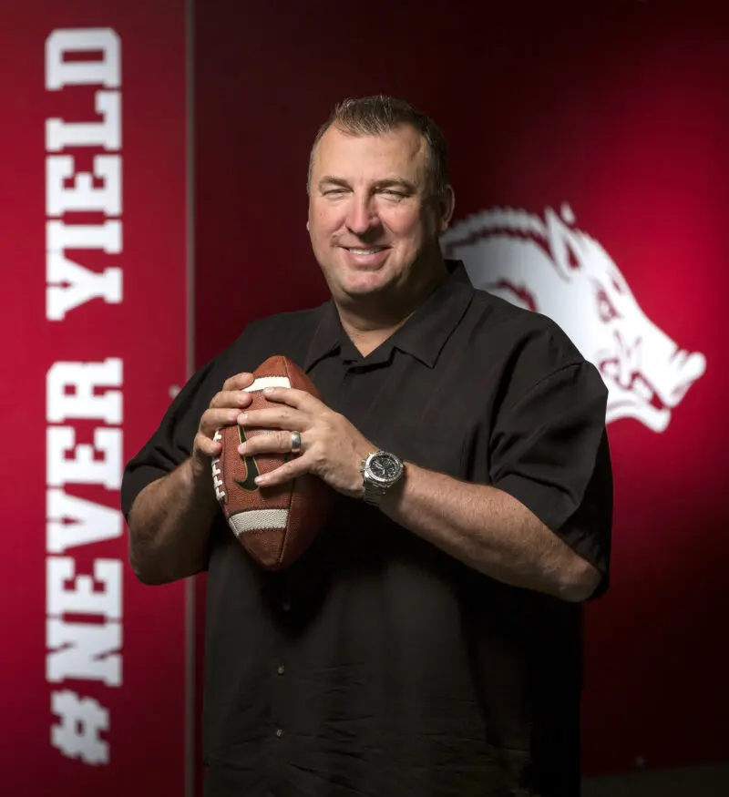 Environmental portrait of former Arkansas Razorback football coach Bret Bielema.