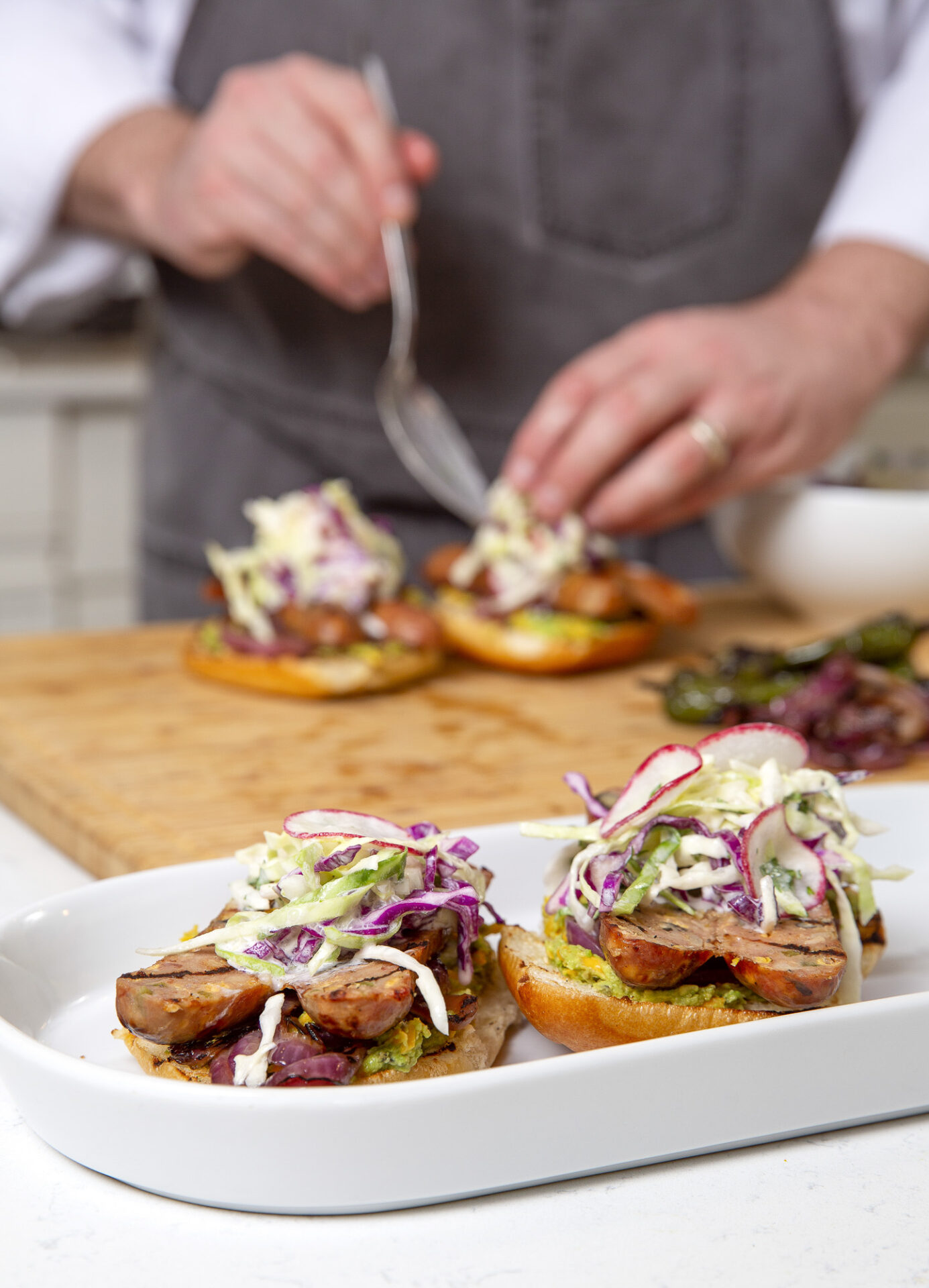 Professional photography of a chef preparing food
