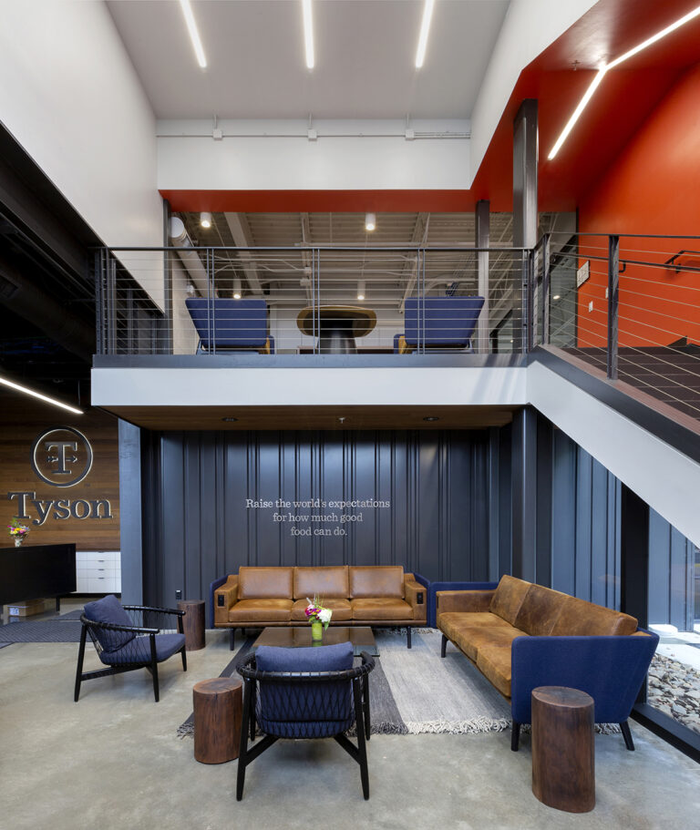 Interior of an industrial style building at Tyson Foods in Springdale, Arkansas.