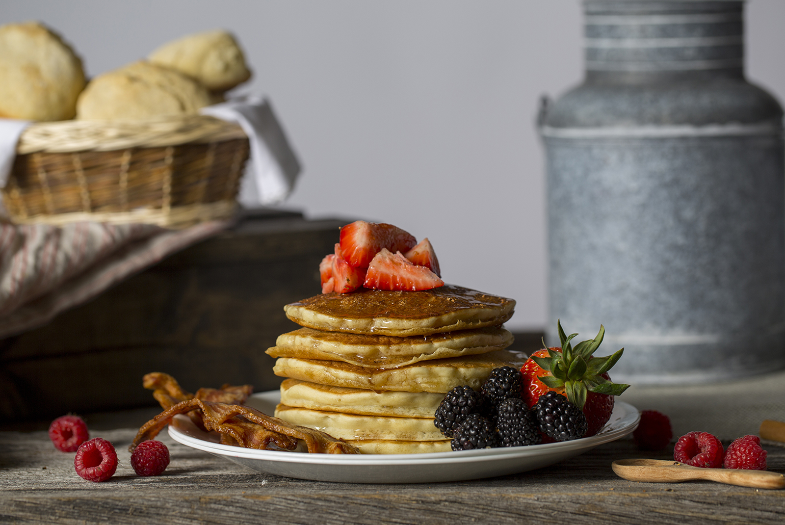 Studio photography of pancakes for a catalog