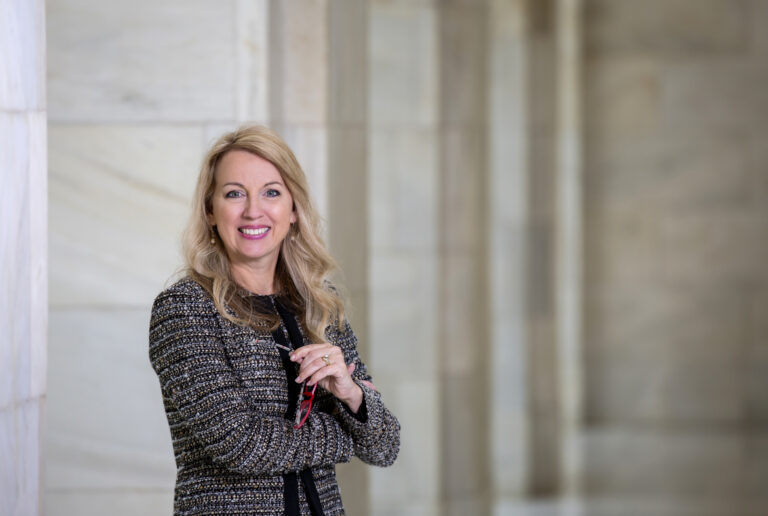 Environmental portrait of a political candidate at the Arkansas State Capitol.