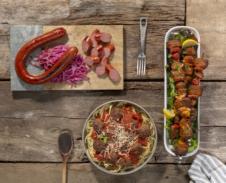 Photography of various plates of meat photographed for a meat company.