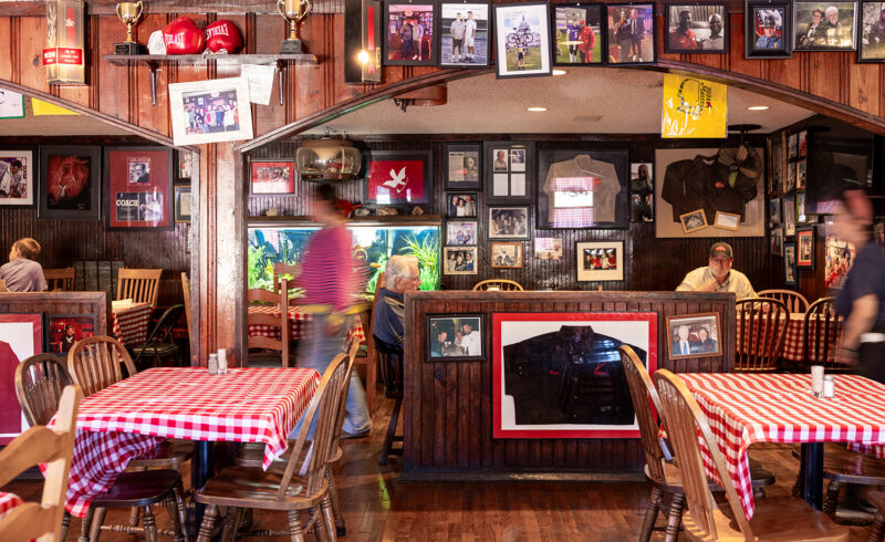 The inside seating area of Herman's Rib House in Fayetteville, Ark.