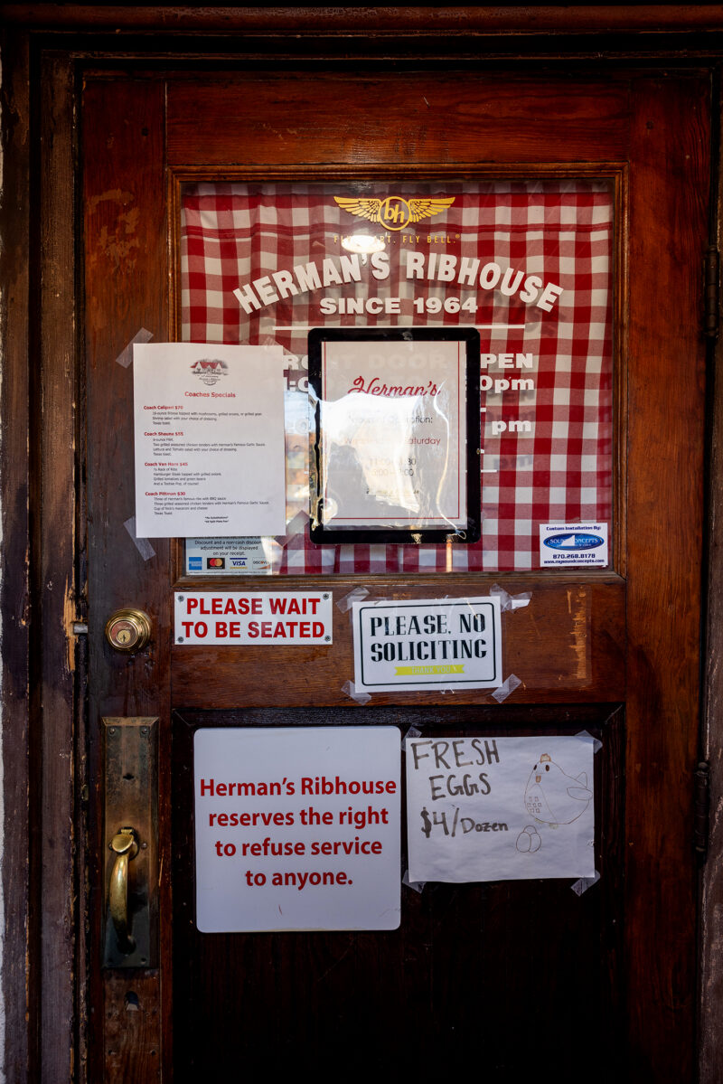 The front door at Herman's Rib House in Fayetteville, Arkansas.