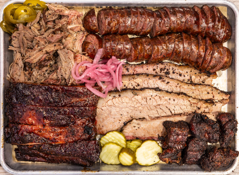 Photo of a meat plate available at Wrights BBQ in Bentonville.