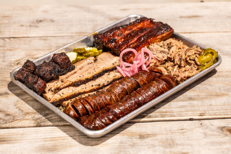 Photo of a meat plate available at Wrights BBQ in Bentonville.